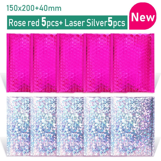 Gold/Roségold/Lasersilber/Dunkelrot/Lila/Roserot Aluminiumfolie Bubble Mailer CD/Wimpern Verpackung Gepolsterte Versandumschläge