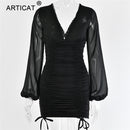 Articat gasa verano otoño vestido mujer 2020 Sexy manga larga ajustado elástico Bodycon vendaje vestido corto plisado vestidos de fiesta