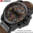 Relojes CURREN para hombre, marca de lujo, reloj de pulsera deportivo resistente al agua, cronógrafo, cuarzo, militar, cuero genuino, reloj Masculino