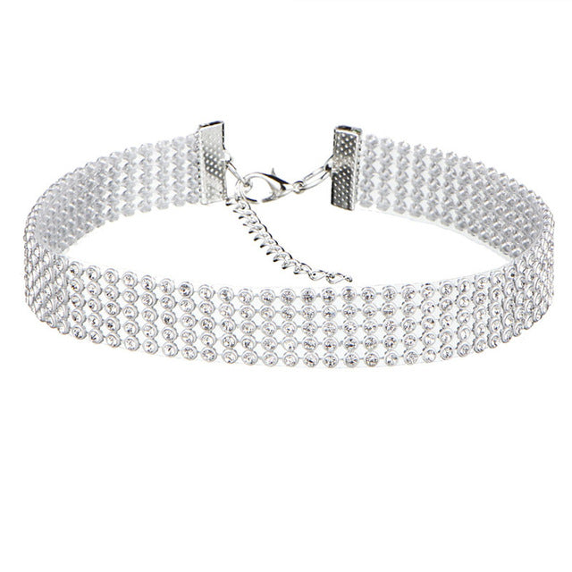 NEU Kristall Strass Halsband Halskette Frauen Hochzeit Zubehör Silber Farbe Kette Punk Gothic Halsreifen Schmuck Collier Femme