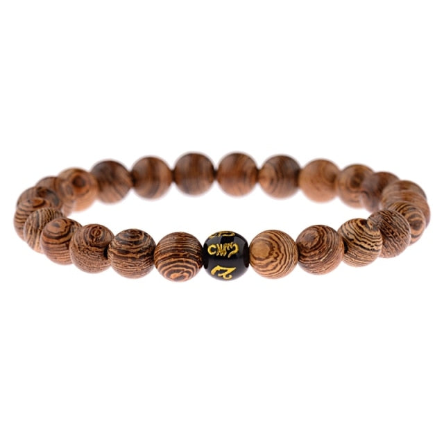 Pulseras cruzadas de cuentas de madera Natural para hombre, pulsera de cuentas de oración de meditación de ónix, joyería de madera para Yoga para hombre