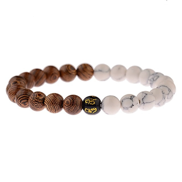 Pulseras cruzadas de cuentas de madera Natural para hombre, pulsera de cuentas de oración de meditación de ónix, joyería de madera para Yoga para hombre