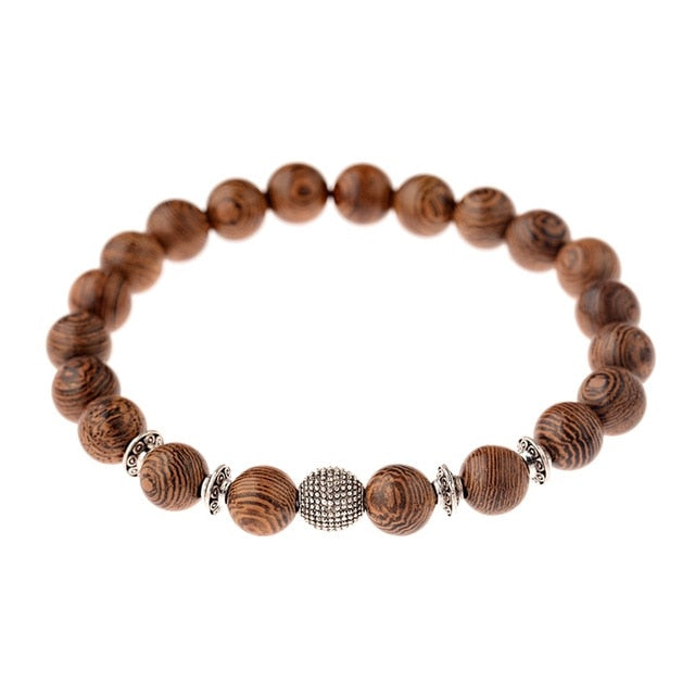 Pulseras cruzadas de cuentas de madera Natural para hombre, pulsera de cuentas de oración de meditación de ónix, joyería de madera para Yoga para hombre