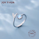 Anillo ajustable con personalidad de piedra lunar de cola bonita de Plata de Ley 925 auténtica joyería fina para mujer accesorios elegantes de fiesta
