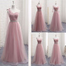 Vestidos largos de dama de honor con cuello en V para mujer elegantes 2020 línea A vestido de fiesta rosa de tul brillante para fiesta de boda de talla grande