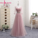 Vestidos largos de dama de honor con cuello en V para mujer elegantes 2020 línea A vestido de fiesta rosa de tul brillante para fiesta de boda de talla grande