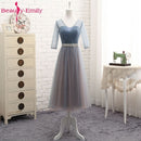 Vestidos largos de dama de honor con cuello en V para mujer elegantes 2020 línea A vestido de fiesta rosa de tul brillante para fiesta de boda de talla grande