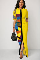 Vestido de media manga a la moda para mujer, elegante vestido largo con estampado geométrico y cuello redondo para fiesta de baile