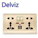 Delviz EU Standard Usb Socket, Gray Embedded Panel,2.1A Dual USB Port, AC 110-250V, UK Wall Power Socket Universal 5 Hole Outlet