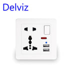 Delviz EU Standard Usb Socket, Gray Embedded Panel,2.1A Dual USB Port, AC 110-250V, UK Wall Power Socket Universal 5 Hole Outlet