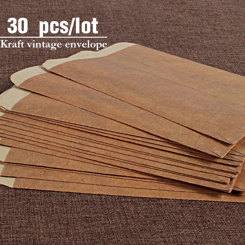 30 unids/lote de sobres Kraft Vintage, sobre de invitación de boda, funda para postales, papelería, sobres Zakka para invitación de regalo