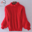 White Mohair Thicken Turtleneck Sweater Autumn Winter Sweet Fashion Lantern Sleeve Casual Solid Color Pullover pull femme