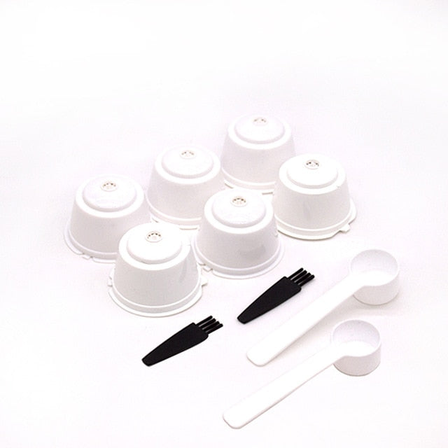 6Pcs fit for Dolce Gusto Coffee Filter Cup Reusable Coffee Capsule Filters For Nespresso With Spoon Brush Kitchen Accessories