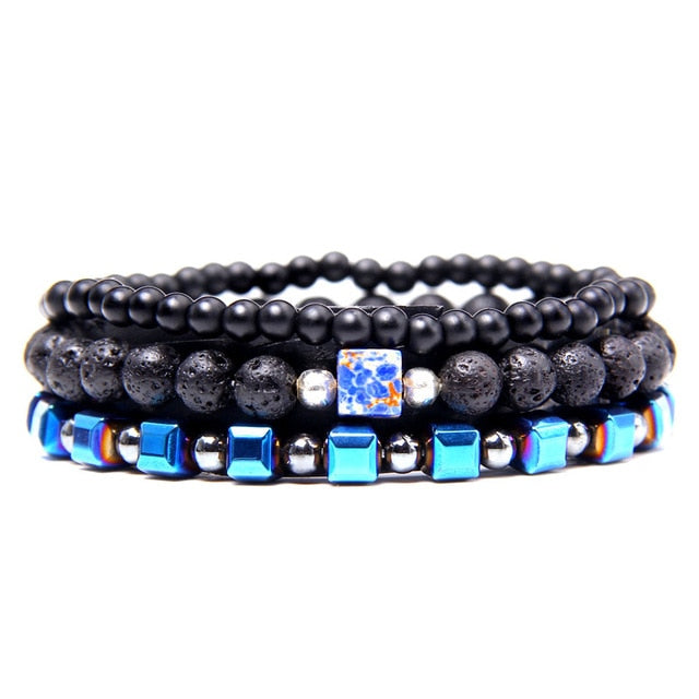 Conjunto de pulseras de labradorita Natural, pulseras de hematita Real de energía transparente, pulseras de cuentas de piedra de ónix negro pulido para hombres y mujeres