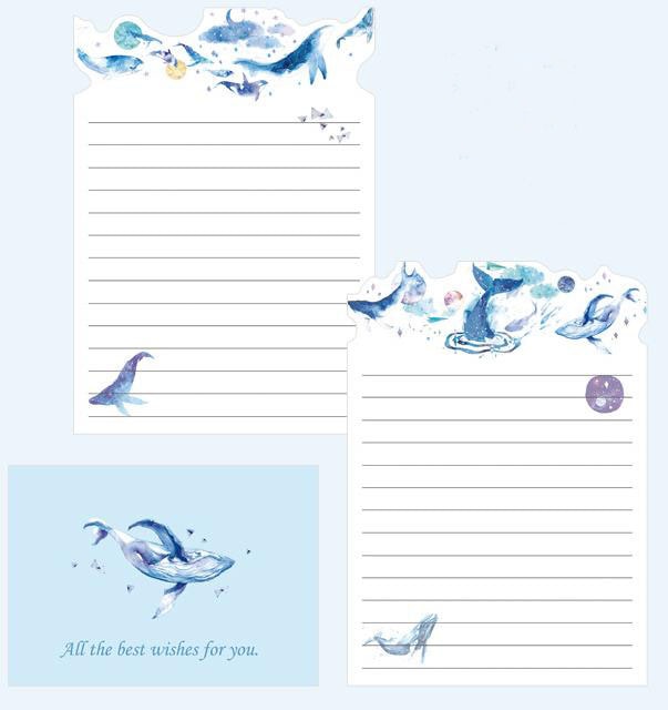 9 Pcs/set Cute 3 Envelopes + 6 Letter Papers Whale Cat Planet Flowers Envelope Letter Set Writing Paper Gift Stationery