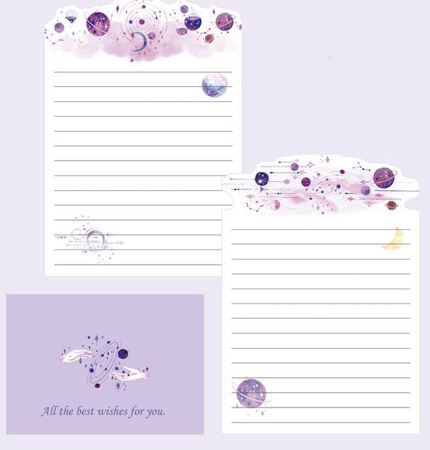 9 unids/set lindo 3 sobres + 6 papeles de letras ballena gato planeta flores sobre carta conjunto papel de escribir regalo papelería