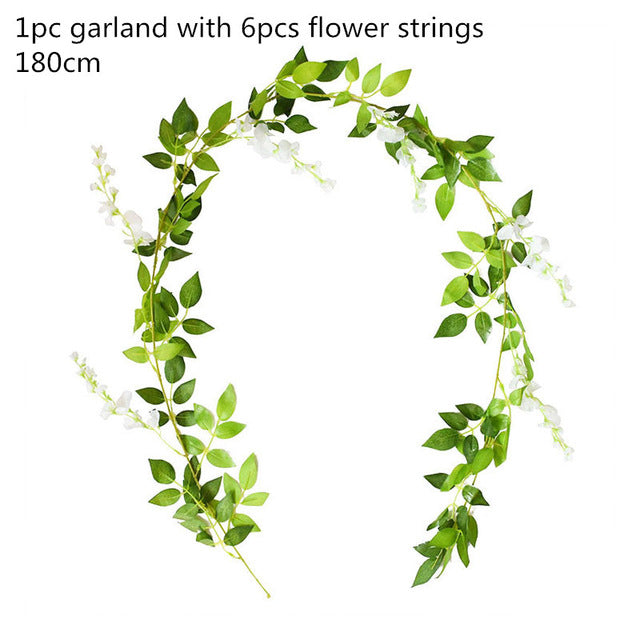 Green Eucalyptus Leaves Garland Wisteria Artificial Flowers Rattan Fake Plant Silk Leaf Vines For Wedding Birthday Party Decor