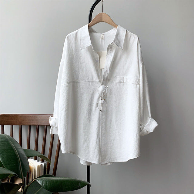 BGTEEVER, camisas blancas holgadas minimalistas para mujer, camisas sólidas con cuello vuelto para mujer, blusas de Primavera Verano 2020