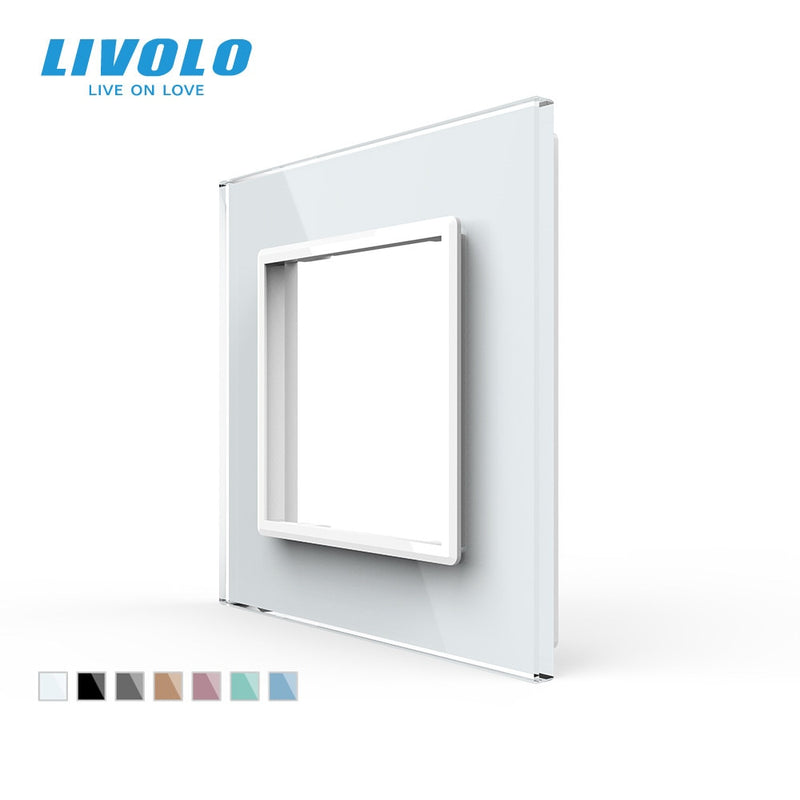 Cristal de perla blanca de lujo Livolo, 80mm * 80mm, estándar de la UE, Panel de vidrio único para toma de interruptor de pared, VL-C7-SR-11