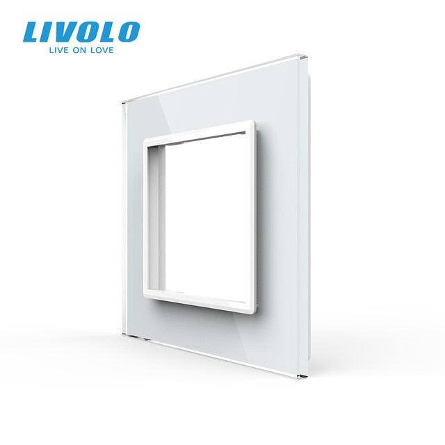 Cristal de perla blanca de lujo Livolo, 80mm * 80mm, estándar de la UE, Panel de vidrio único para toma de interruptor de pared, VL-C7-SR-11