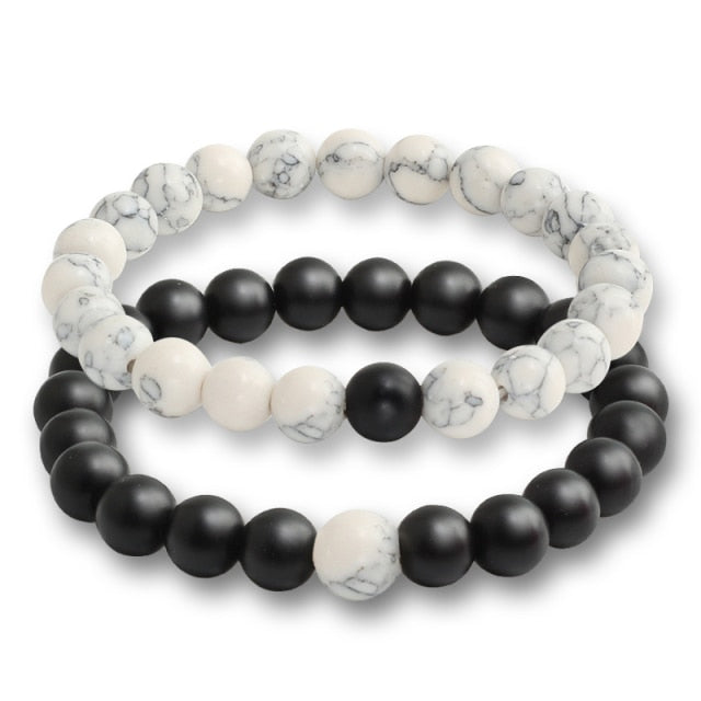 2 teile/satz Perlenarmband Natürliche Tiger Stein Charme Onyx Perlen Paar Abstand Armbänder für Frauen Männer Freund Geschenk Stretch Schmuck