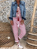 Women Flower Print Loose Jumpsuits Rompers V-neck Herem Pants Sport Slacks Suspenders Hip Pop Sport Slacks Lace up Full Length