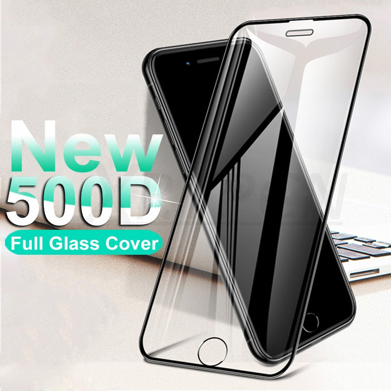 Vidrio Protector curvo 500D para iphone SE 2020 6 6S 7 8 Plus, película de vidrio templado para iPhone X XR 11 Pro XS Max, Protector de pantalla