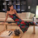 Colysmo Print Maxi Dress Women Sexy Low Cut Cowl Neck Back Lace Up Sexy Dresses Seaside Party Club Wear Long Dress 2020 New