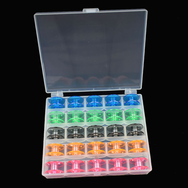 25Pcs/Set Bobbins Box Set Sewing Machine Spools Colorful Plastic Metal and Case Storage Box Sewing Equipment Tools Accessories