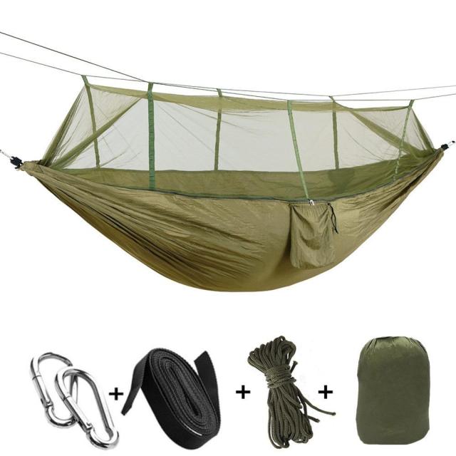 Hamaca con mosquitera paracaídas para exteriores, cama colgante para acampar, columpio, silla doble portátil, hamacas para dos personas
