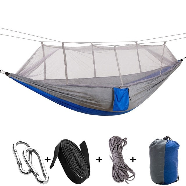 Hamaca con mosquitera paracaídas para exteriores, cama colgante para acampar, columpio, silla doble portátil, hamacas para dos personas