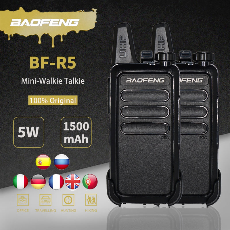 2 unids/lote Baofeng BF-R5 Mini Walkie-talkie BF R5 USB de carga portátil transceptor FM Radio CB UHF bf-888s bf888s Radio de dos vías
