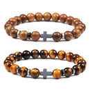 Prayer Men Natural Stone Wood Beads Rosary Hematite Cross Bracelets Onyx Meditation Bracelet Women Yoga Jewelry Homme Pulsera