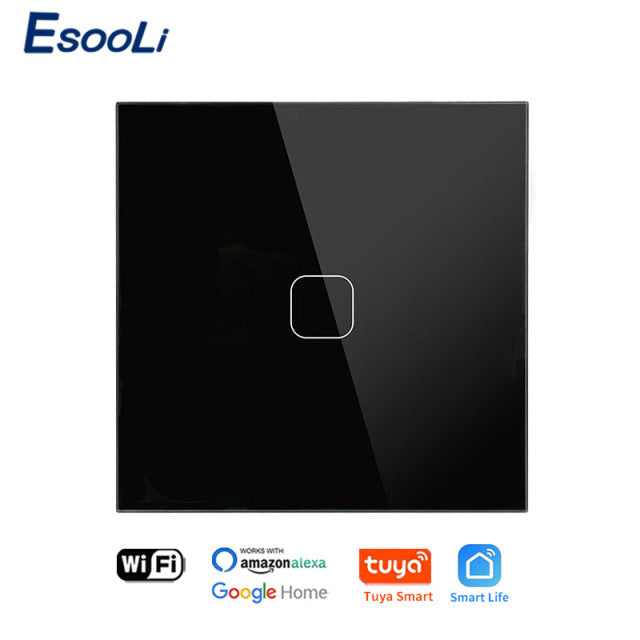 EsooLi Tuya Smart Life Glasscheibe EU/UK Standard-Touch-Schalter Zero/Single Fire Line Sprachsteuerung Licht Drahtloser Wandschalter