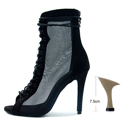 Women Dance Boots For Ladies High Heel Flannel Ballroom Modern Dance Shoes Black  Gilrs Soft Sole Bachata Salsa Dancing Shoes