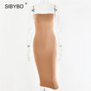 Sibybo fuera del hombro sin tirantes Sexy vestido de mujer sin mangas recto largo ceñido al cuerpo vestido sin espalda Casual verano fiesta vestido de mujer