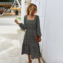 Vestido largo de mujer Otoño Invierno manga larga elegante señoras flor cuello cuadrado vestidos fiesta 2020 ropa negra para mujer