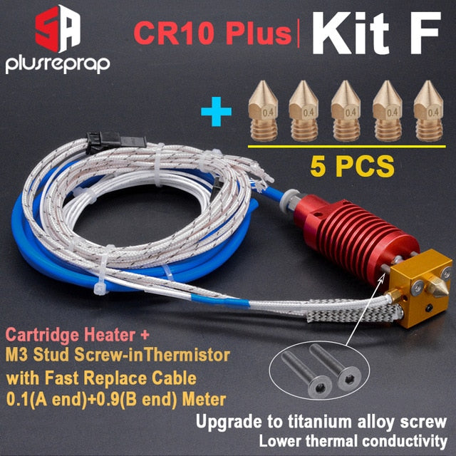 Ender-3/CR10/CR10S 1,75mm j-head Hotend kit bloque de calor de aluminio con termistor de calentador para impresora 3D con pieza de boquilla de 0,4mm