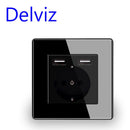 Delviz Wall USB Power Socket, Many New style Panel, Bedroom socket,AC 110V-250V 16A Wall Embedded, Double usb EU Standard Outlet
