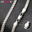 AGLOVER 925 Plata de Ley 20 pulgadas 18k oro 6mm collar de cadena lateral completa para mujer hombre joyería de moda collar con abalorio regalo