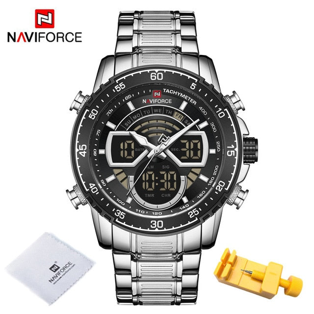 NAVIFORCE Herren Militär Sport Wasserdichte Uhren Luxus Analog Quarz Digital Armbanduhr für Herren Helle Hintergrundbeleuchtung Gold Uhren
