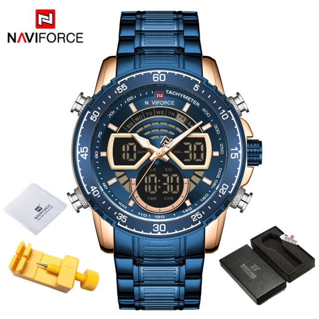 NAVIFORCE Herren Militär Sport Wasserdichte Uhren Luxus Analog Quarz Digital Armbanduhr für Herren Helle Hintergrundbeleuchtung Gold Uhren