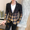 Men Blazer 2020 Spring New Colorblock Plaid Blazer Men Slim Casual Man Blazers Wedding Business Party Clothing Dress Men Coats