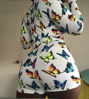 Sexy Bodysuit Women's Floral Long Sleeve Bodycon Bandage Jumpsuit Bodysuit Romper Casual Leotard Tops Sleepwear