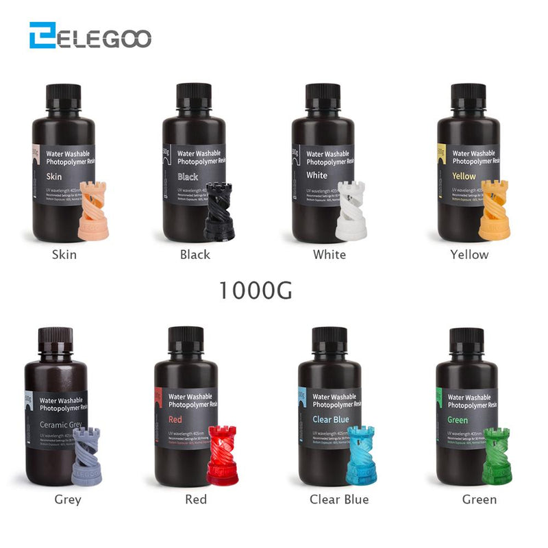 ELEGOO Water Washable 3D Printer Resin LCD UV-Curing Resin 405nm Standard Photopolymer Resin for LCD 3D Printing 1000ml 8 Colors