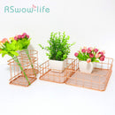 Nordic Rose Gold Wrought Iron Net Bottom Storage Basket Pen Holder Metal Office Storage Finishing Stationery Storage Basket