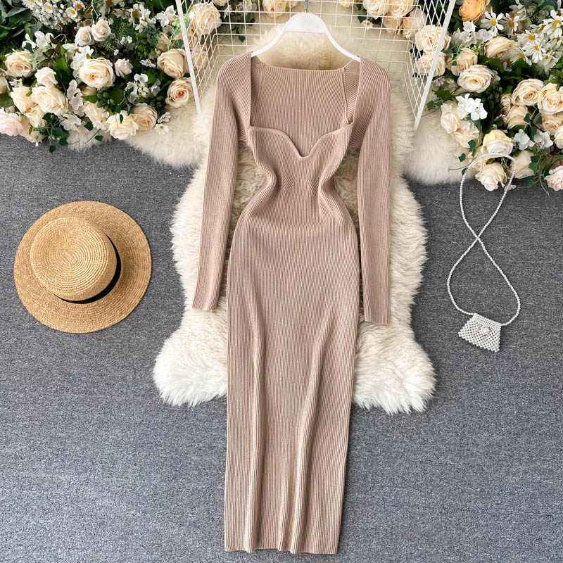 Croysier Dresses For Women 2020 Sexy Strapless Ribbed Knitted Bodycon Dress Women Winter Long Sleeve Midi Sweater Dress Clothes