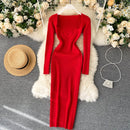 Croysier Dresses For Women 2020 Sexy Strapless Ribbed Knitted Bodycon Dress Women Winter Long Sleeve Midi Sweater Dress Clothes
