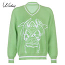 Weekeep Y2K Chic Print Streetwear Oversized Sweater Women's Casual Autumn Winter Knitted Jumper Fashion Loose Knitwear Pullovers
