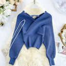 220 nuevo suéter Sexy de seda brillante con cuello en V para mujer, camisa de manga corta de murciélago de otoño para mujer, ropa de invierno para mujer